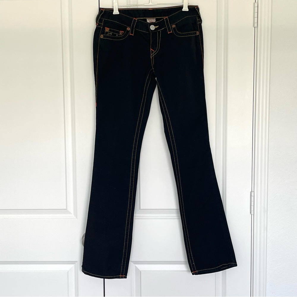 True Religion Black Low rise Boot Cut Jeans size 28 made is the USA